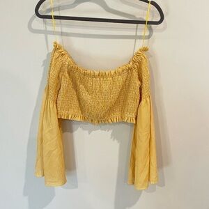The Impeccable Pig Yellow Off-Shoulder Crop Top